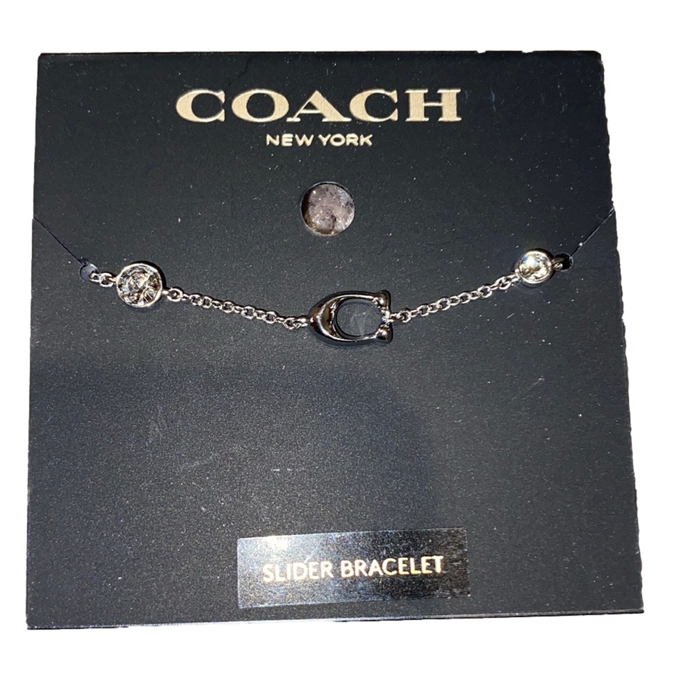 Coach Silver Tone Signature C Logo Crystal Slider Chain Bracelet NWT